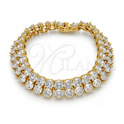 Oro Laminado Tennis Bracelet, Gold Filled Style Box Lock Design, with White Cubic Zirconia, Polished, Golden Finish, 03.284.0017.08 (12 MM Thickness, 8 Inches Length)