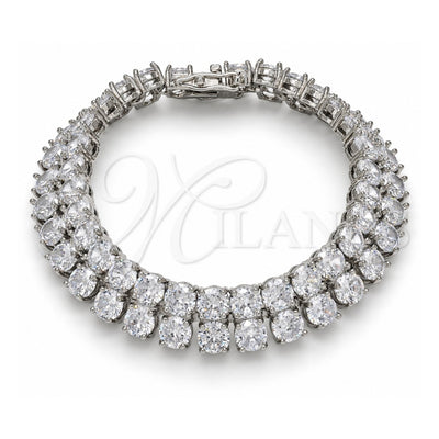 White Gold Filled Tennis Bracelet, Box Lock Design, with White Cubic Zirconia, Polished, Rhodium Finish, 03.284.0017.1.08 (12 MM Thickness, 8 Inches Length)