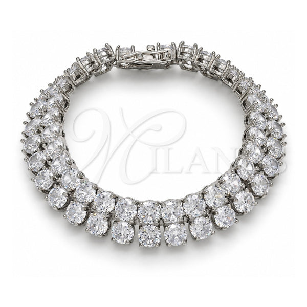 White Gold Filled Tennis Bracelet, Box Lock Design, with White Cubic Zirconia, Polished, Rhodium Finish, 03.284.0017.1.08 (12 MM Thickness, 8 Inches Length)