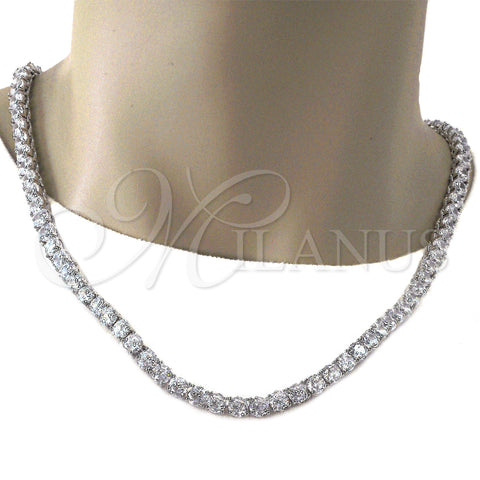 Rhodium Plated Fancy Necklace, with White Cubic Zirconia, Polished, Rhodium Finish, 04.284.0005.1.24 (06 MM Thickness, 24 Inches Length)