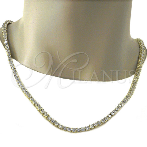 Oro Laminado Fancy Necklace, Gold Filled Style with White Cubic Zirconia, Polished, Golden Finish, 04.284.0006.24 (04 MM Thickness, 24 Inches Length)