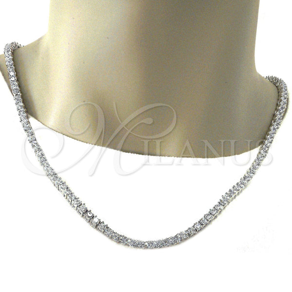 Rhodium Plated Fancy Necklace, with White Cubic Zirconia, Polished, Rhodium Finish, 04.284.0006.1.24 (04 MM Thickness, 24 Inches Length)
