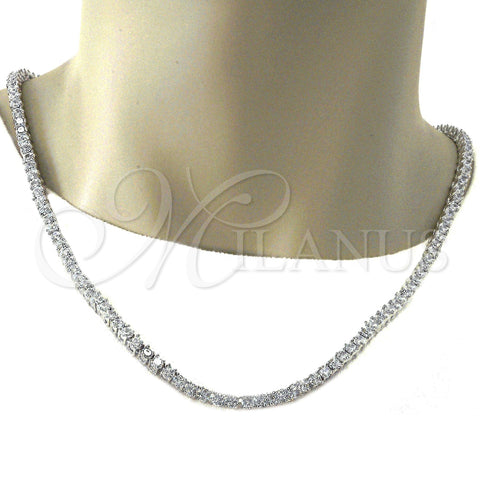 Rhodium Plated Fancy Necklace, with White Cubic Zirconia, Polished, Rhodium Finish, 04.284.0006.1.24 (04 MM Thickness, 24 Inches Length)