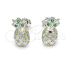 Sterling Silver Stud Earring, Pineapple Design, with Green and White Micro Pave, Polished, Raw, 02.285.0036