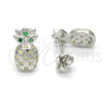 Sterling Silver Stud Earring, Pineapple Design, with Green and White Micro Pave, Polished, Raw, 02.285.0036