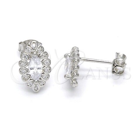 Sterling Silver Stud Earring, with White Cubic Zirconia, Polished, Raw, 02.285.0037