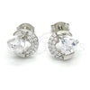 Sterling Silver Stud Earring, Heart Design, with White Cubic Zirconia, Polished, Raw, 02.285.0038