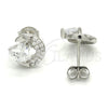 Sterling Silver Stud Earring, Heart Design, with White Cubic Zirconia, Polished, Raw, 02.285.0038