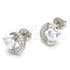 Sterling Silver Stud Earring, Heart Design, with White Cubic Zirconia, Polished, Raw, 02.285.0038