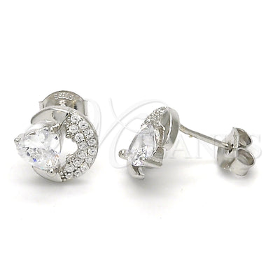 Sterling Silver Stud Earring, Heart Design, with White Cubic Zirconia, Polished, Raw, 02.285.0038 for wholesale, main product view