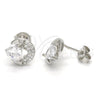 Sterling Silver Stud Earring, Heart Design, with White Cubic Zirconia, Polished, Raw, 02.285.0038