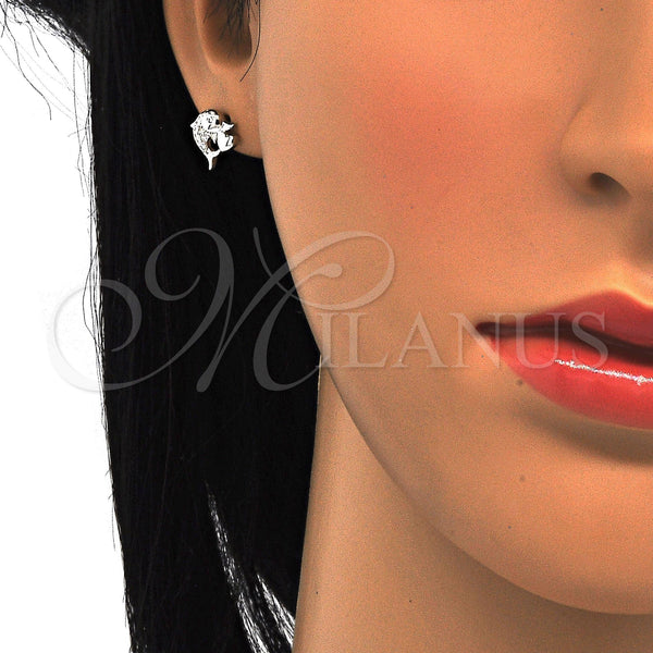 Sterling Silver Ring — Stud Earring Dolphin and Heart Design with White — alternate product view — SKU 121501 | Plata 925 anillo — Stud Earring Dolphin and corazón diseño with blanco — SKU 121501