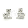 Sterling Silver Stud Earring, Dolphin and Heart Design, with White Cubic Zirconia, Polished, Raw, 02.285.0039