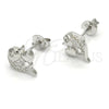Sterling Silver Stud Earring, Dolphin and Heart Design, with White Cubic Zirconia, Polished, Raw, 02.285.0039
