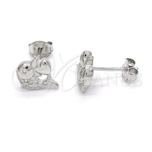 Sterling Silver Ring — Stud Earring Dolphin and Heart Design with White — main product view — SKU 121501 | Plata 925 anillo — Stud Earring Dolphin and corazón diseño with blanco — SKU 121501