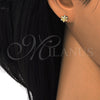Sterling Silver Stud Earring, Flower Design, with White Cubic Zirconia, Polished, Golden Finish, 02.285.0048