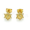 Sterling Silver Stud Earring, Flower Design, with White Cubic Zirconia, Polished, Golden Finish, 02.285.0048