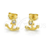 Sterling Silver Stud Earring, Anchor Design, with White Cubic Zirconia, Polished, Golden Finish, 02.285.0049