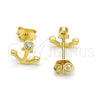 Sterling Silver Stud Earring, Anchor Design, with White Cubic Zirconia, Polished, Golden Finish, 02.285.0049