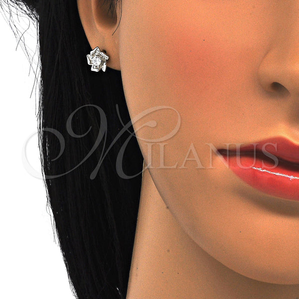 Sterling Silver Ring — Stud Earring Flower Design with White Cubic Zirconia — alternate product view — SKU 121519 | Plata 925 anillo — Stud Earring flor diseño with blanco Cubic Zirconia — SKU 121519