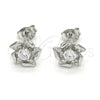 Sterling Silver Stud Earring, Flower Design, with White Cubic Zirconia, Polished, Raw, 02.285.0052