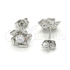 Sterling Silver Stud Earring, Flower Design, with White Cubic Zirconia, Polished, Raw, 02.285.0052