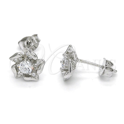 Sterling Silver Stud Earring, Flower Design, with White Cubic Zirconia, Polished, Raw, 02.285.0052 for wholesale, main product view