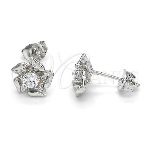 Sterling Silver Ring — Stud Earring Flower Design with White Cubic Zirconia — main product view — SKU 121519 | Plata 925 anillo — Stud Earring flor diseño with blanco Cubic Zirconia — SKU 121519