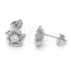 Sterling Silver Stud Earring, Flower Design, with White Cubic Zirconia, Polished, Raw, 02.285.0052