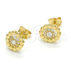 Sterling Silver Stud Earring, Flower Design, with White Cubic Zirconia, Polished, Golden Finish, 02.285.0053
