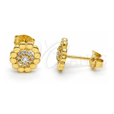 Sterling Silver Stud Earring, Flower Design, with White Cubic Zirconia, Polished, Golden Finish, 02.285.0053