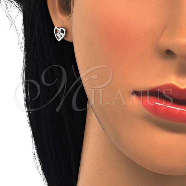 Sterling Silver Ring — Stud Earring Heart and Flower Design with White — alternate product view — SKU 121521 | Plata 925 anillo — Stud Earring corazón and flor diseño with blanco — SKU 121521