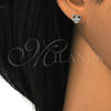 Sterling Silver Stud Earring, Heart and Flower Design, with White Cubic Zirconia, Polished, Raw, 02.285.0054