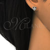 Sterling Silver Stud Earring, Heart and Flower Design, with White Cubic Zirconia, Polished, Raw, 02.285.0054