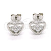 Sterling Silver Stud Earring, Heart and Flower Design, with White Cubic Zirconia, Polished, Raw, 02.285.0054