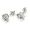 Sterling Silver Stud Earring, Heart and Flower Design, with White Cubic Zirconia, Polished, Raw, 02.285.0054