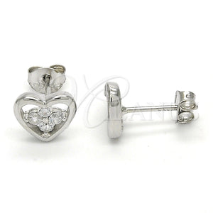 Sterling Silver Ring — Stud Earring Heart and Flower Design with White — main product view — SKU 121521 | Plata 925 anillo — Stud Earring corazón and flor diseño with blanco — SKU 121521