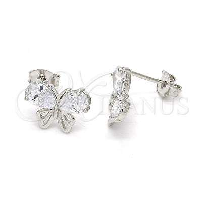 Sterling Silver Stud Earring, Butterfly Design, with White Cubic Zirconia, Polished, Raw, 02.285.0055 for wholesale, main product view