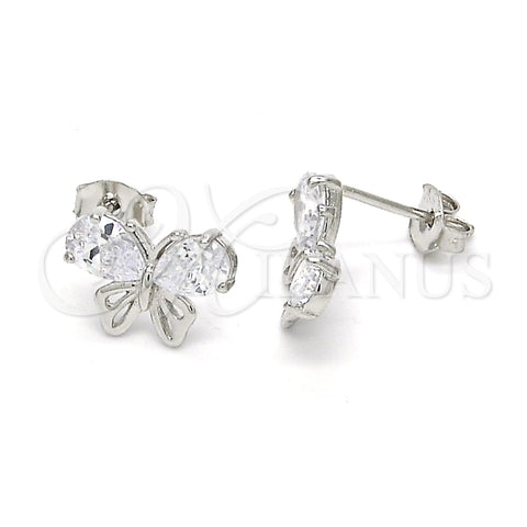 Sterling Silver Stud Earring, Butterfly Design, with White Cubic Zirconia, Polished, Raw, 02.285.0055