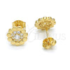 Sterling Silver Stud Earring, Flower Design, with White Cubic Zirconia, Polished, Golden Finish, 02.285.0058