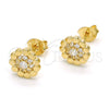 Sterling Silver Stud Earring, Flower Design, with White Cubic Zirconia, Polished, Golden Finish, 02.285.0058