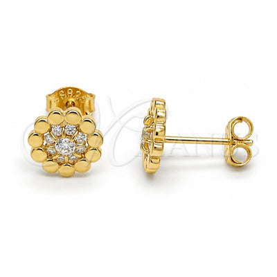 Sterling Silver Stud Earring, Flower Design, with White Cubic Zirconia, Polished, Golden Finish, 02.285.0058