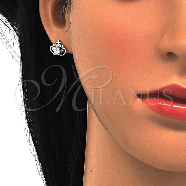 Sterling Silver Ring — Stud Earring Crown Design with White Cubic Zirconia — alternate product view — SKU 121526 | Plata 925 anillo — Stud Earring Crown diseño with blanco Cubic Zirconia — SKU 121526