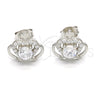 Sterling Silver Stud Earring, Crown Design, with White Cubic Zirconia, Polished, Raw, 02.285.0059