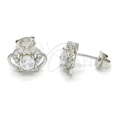 Sterling Silver Stud Earring, Crown Design, with White Cubic Zirconia, Polished, Raw, 02.285.0059 for wholesale, main product view