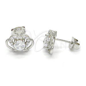 Sterling Silver Ring — Stud Earring Crown Design with White Cubic Zirconia — main product view — SKU 121526 | Plata 925 anillo — Stud Earring Crown diseño with blanco Cubic Zirconia — SKU 121526