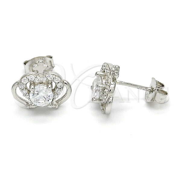 Sterling Silver Ring — Stud Earring Crown Design with White Cubic Zirconia — main product view — SKU 121526 | Plata 925 anillo — Stud Earring Crown diseño with blanco Cubic Zirconia — SKU 121526