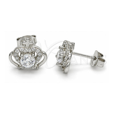Sterling Silver Stud Earring, Crown Design, with White Cubic Zirconia, Polished, Raw, 02.285.0059