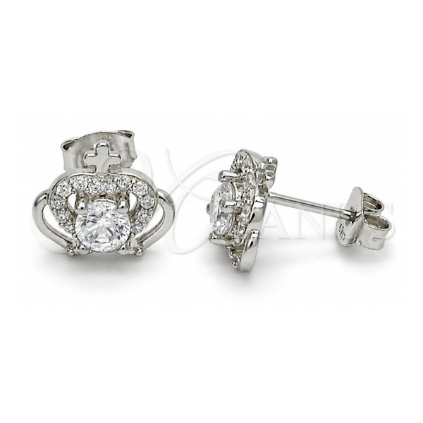 Sterling Silver Stud Earring, Crown Design, with White Cubic Zirconia, Polished, Raw, 02.285.0059