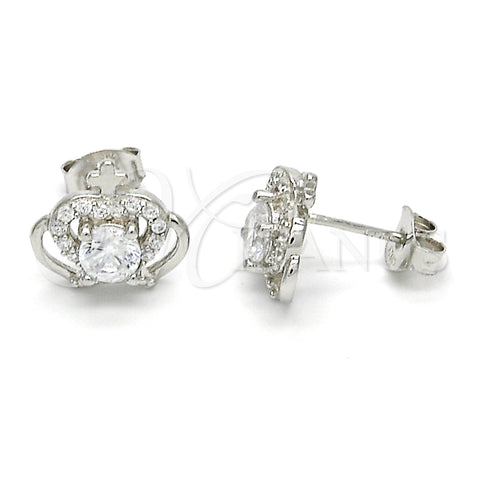 Sterling Silver Stud Earring, Crown Design, with White Cubic Zirconia, Polished, Raw, 02.285.0059